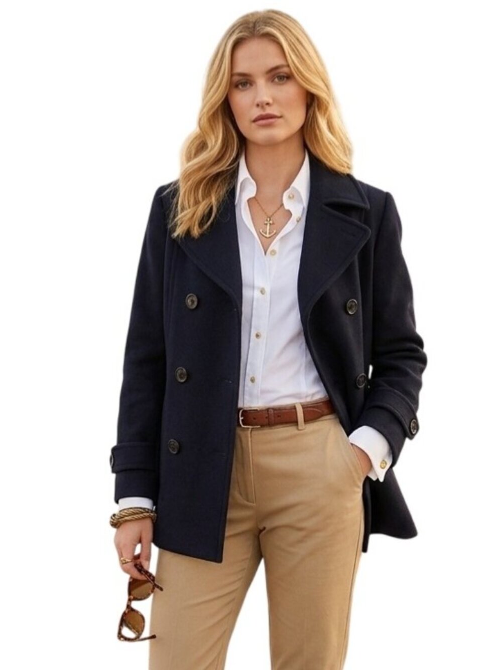 Anne Klein Wool Blend Peacoat Double Breasted Black Classic Style S Preppy